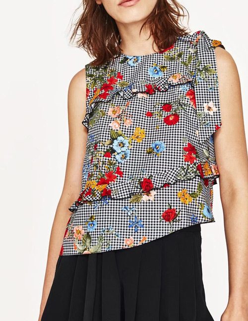 Fashion Multi-color Flower Pattern Decorated Vest