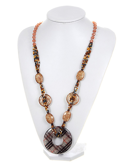 Fashion Champagne Round Shape Decorated Multilayer Necklace