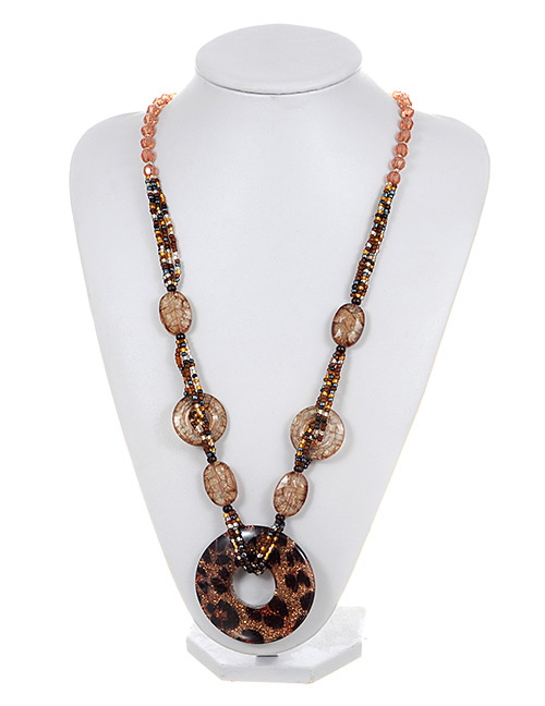 Fashion Champagne Leopard Decorated Long Chain Necklace