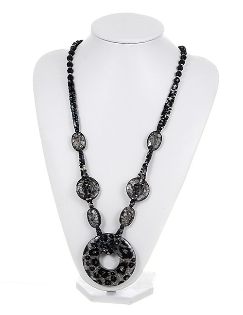 Fashion Black Leopard Decorated Long Chain Necklace