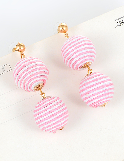 Fashion Pink+white Color-matching Decorated Round Earrings