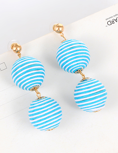 Fashoin Blue+white Color-matching Decorated Round Earrings