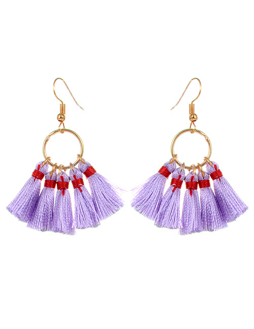 Bohemia Purple Tassel Decorated Earrings