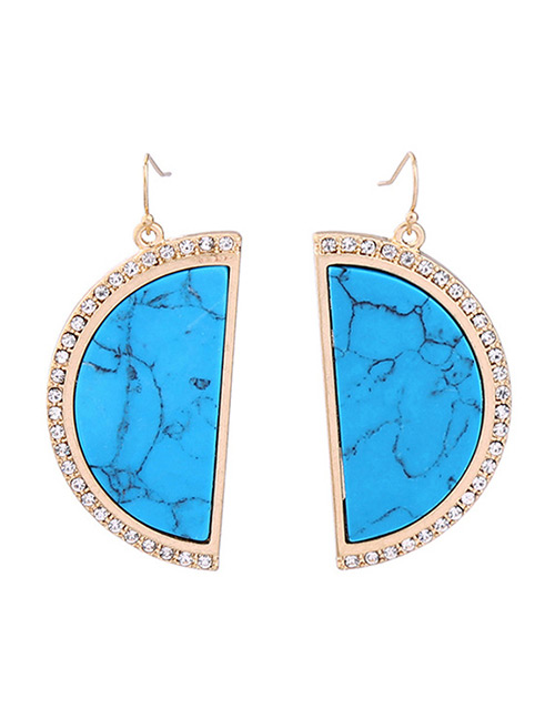 Vintage Blue Semicircle Decorated Earrings