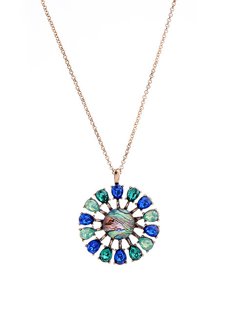 Elegant Blue Oval Shape Diamond Decorated Long Necklace