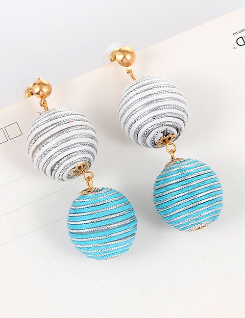 Fashion Blue+silver Color Color-matching Decorated Round Earrings
