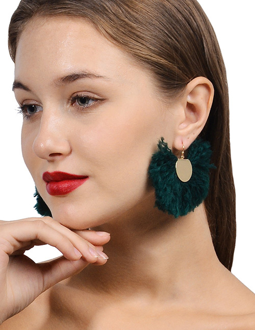 Exaggerated Dark Green Pure Color Decorated Earrings