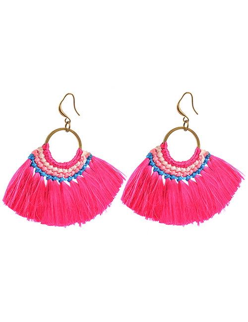 Bohemia Plum-red Color-matching Decorated Tassel Earrings