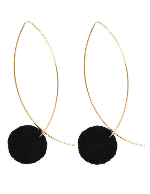 Lovely Black Fuzzy Ball Decorated Pom Earrings