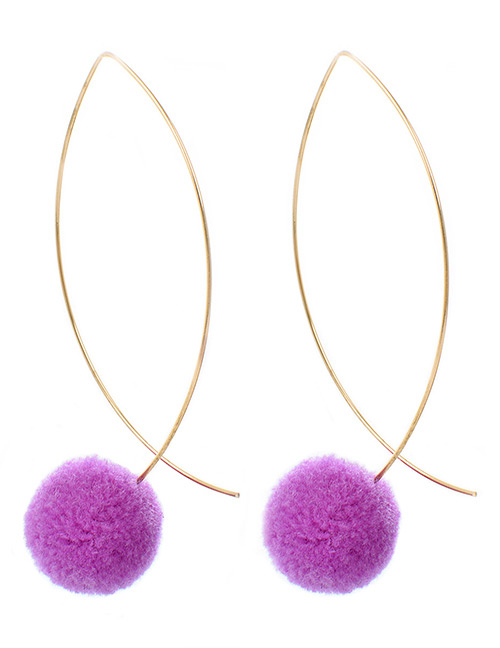 Lovely Purple Fuzzy Ball Decorated Pom Earrings