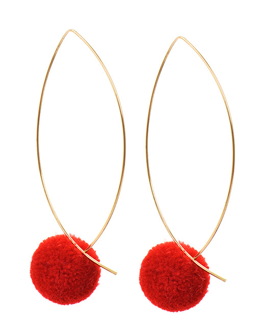 Lovely Red Fuzzy Ball Decorated Pom Earrings