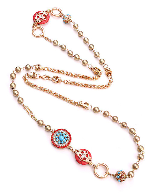 Fashion Red Round Shape Decorated Long Necklace