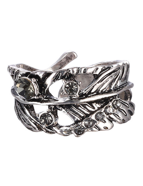Personality Silver Color Metal Leaf Decorated Opening Ring