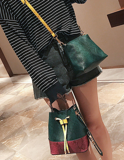 Elegant Green Color-matching Decorated Bag (2pcs)