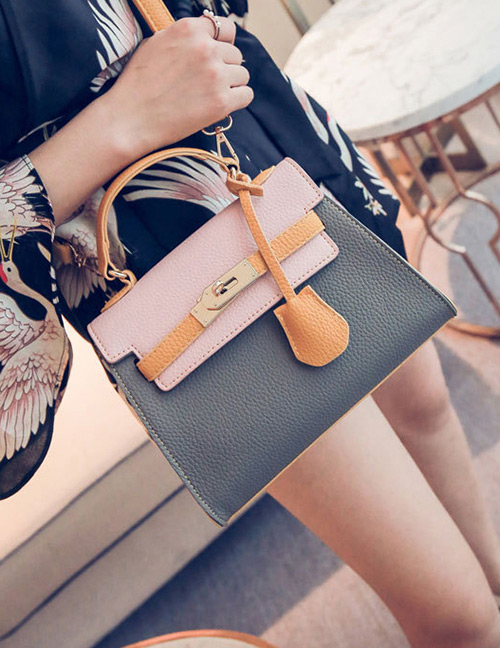 Fashion Light Gray Color-matching Decorated Bag