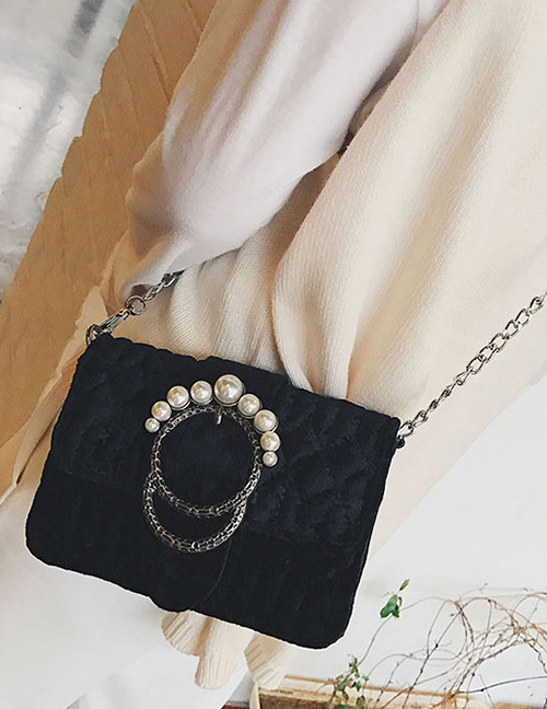 Elegant Black Round Shape Decorated Shoulder Bag