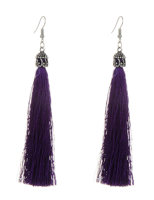 Bohemia Purple Pure Color Decorated Tassel Earrings