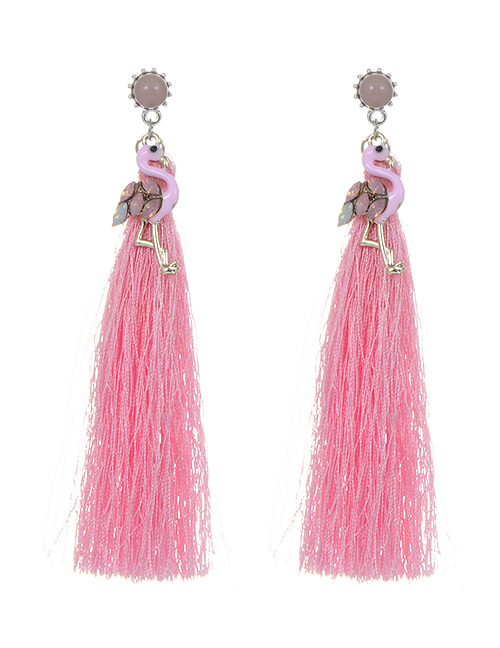 Lovely Pink Flamingo Shape Decorated Tassel Earrings