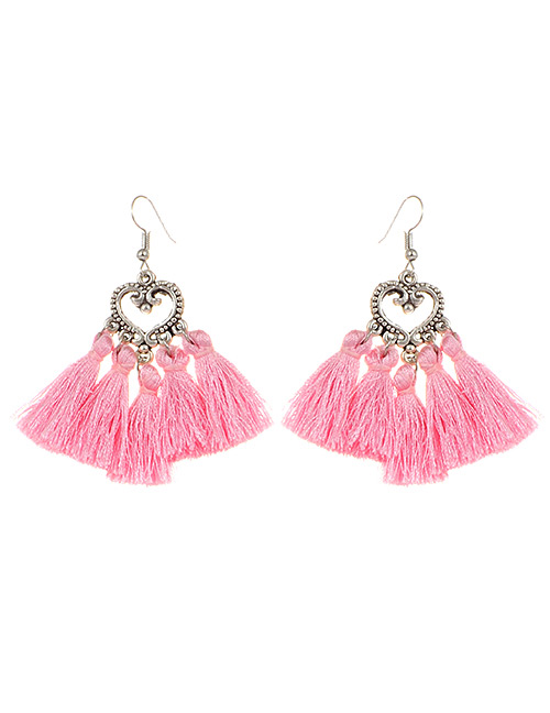 Bohemia Pink Heart Shape Decorated Tassel Earrings