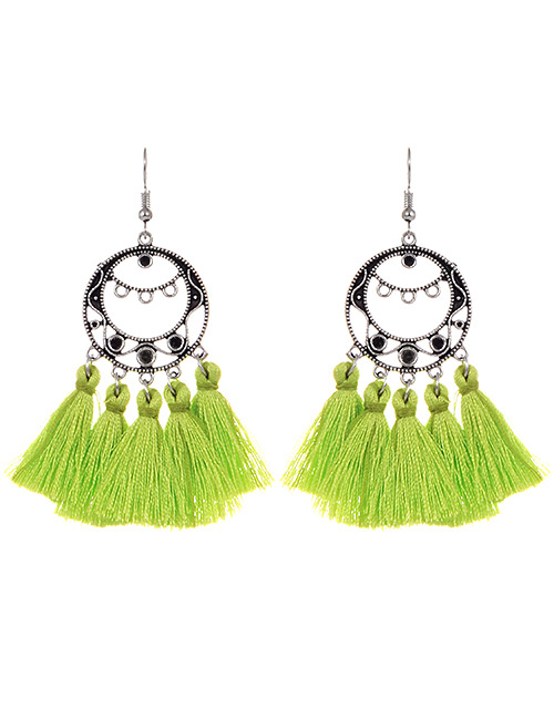 Bohemia Light Green Hollow Out Decorated Tassel Earrings
