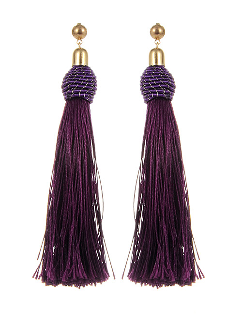 Bohemia Purple Pure Color Decorated Tassel Earrings