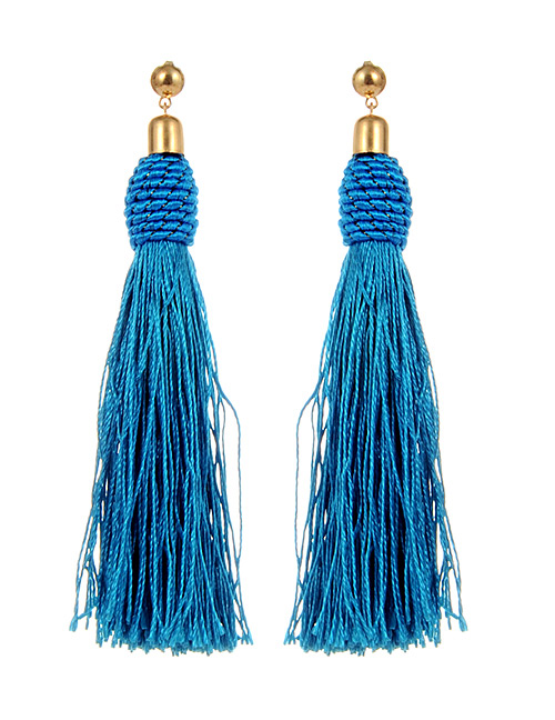 Bohemia Blue Pure Color Decorated Tassel Earrings