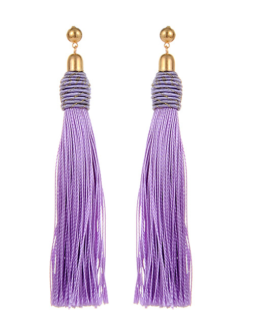 Bohemia Light Purple Pure Color Decorated Tassel Earrings