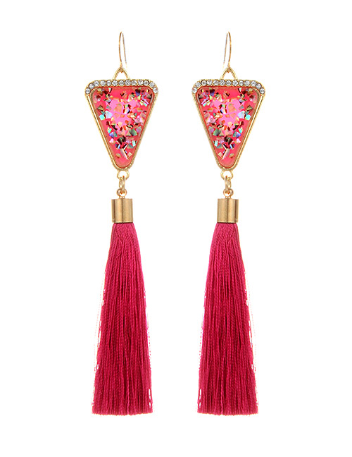 Retro Red Triangle Decorated Tassel Earrings