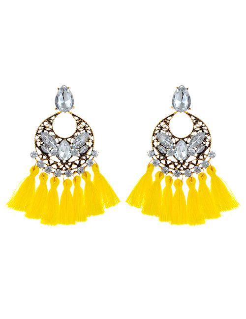 Elegant Yellow Hollow Out Decorated Tassel Earrings