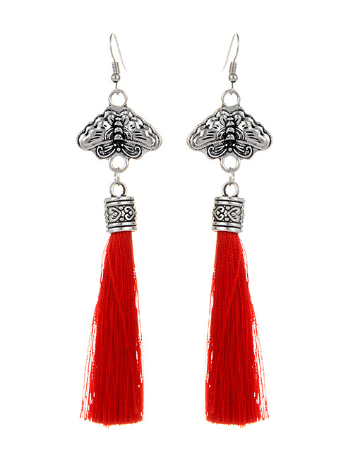 Bohemia Red Metal Buterfly Decorated Tassel Earrings