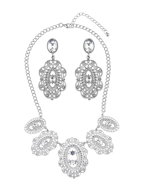 Luxury Silver Color Pure Color Decorated Jewelry Sets