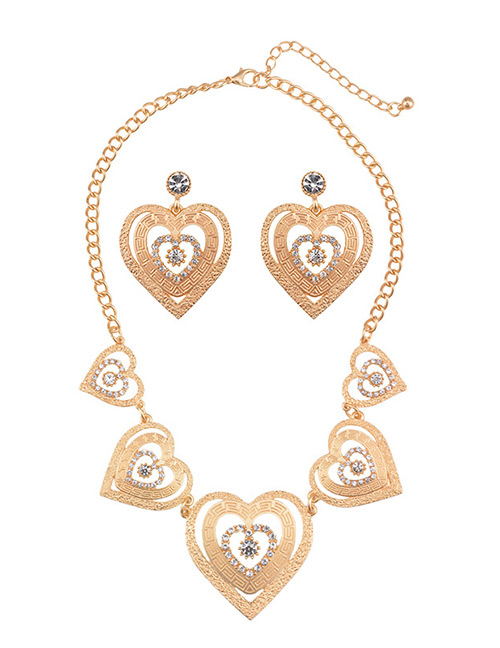 Vintage Gold Color Heart Shape Decorated Jewelry Sets