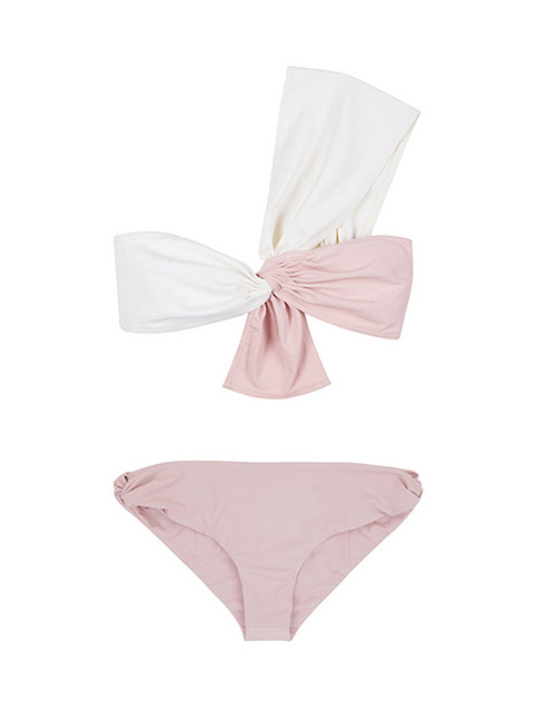 Vintage Pink+white Bowknot Shape Decorated Swimwear