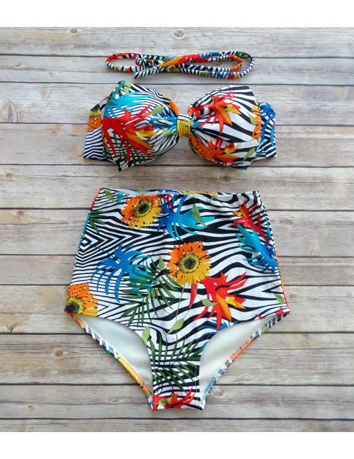 Lovely Multi-color Flower Shape Decorated Swimwear