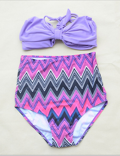 Lovely Purple Bowknot Shape Decorated Swimwear