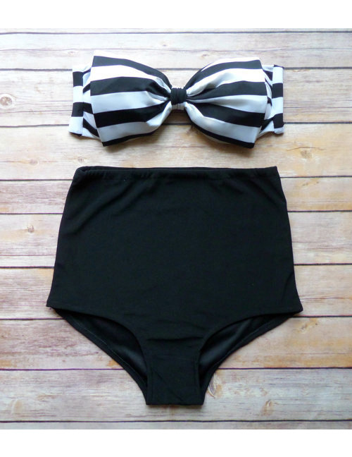 Lovely Black+white Bowknot Shape Decorated Swimwear