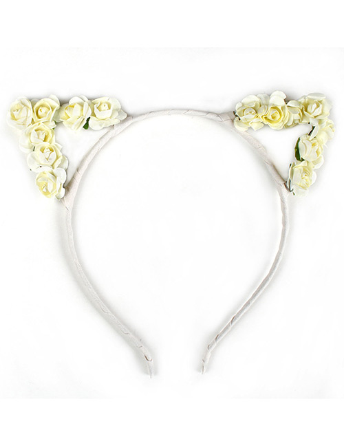 Lovely Beige Flower Shape Decorated Cat Ear Hair Clasp