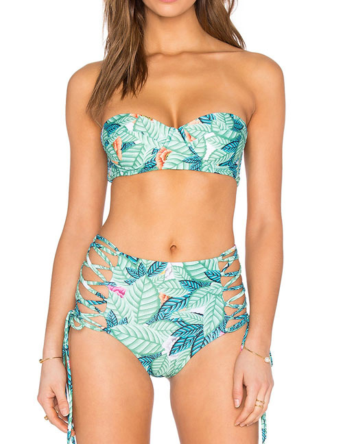 Fashion Multi-color Leaf Shape Decorated Swimwear