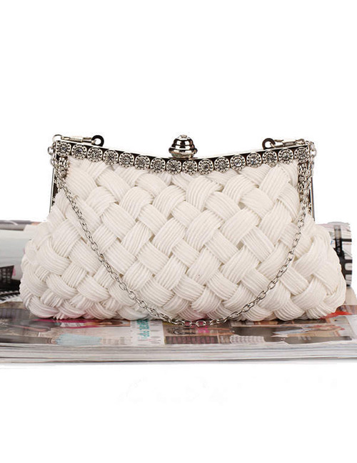 Elegant White Hand-woven Decorated Hand Bag