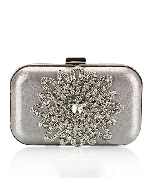 Luxury Silver Color Flower Shape Decorated Hand Bag