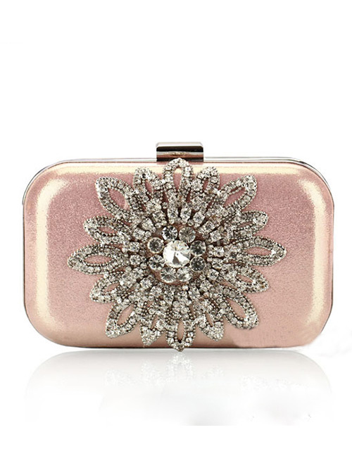 Luxury Pink Flower Shape Decorated Hand Bag