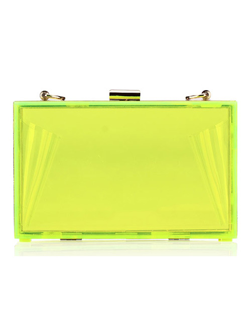 Fashion Fluorescent Green Pure Color Decorated Sqaure Shape Bag