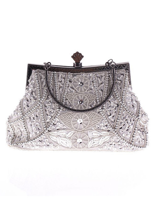 Elegant Silver Color Leaf Shape Pattern Decorated Bag