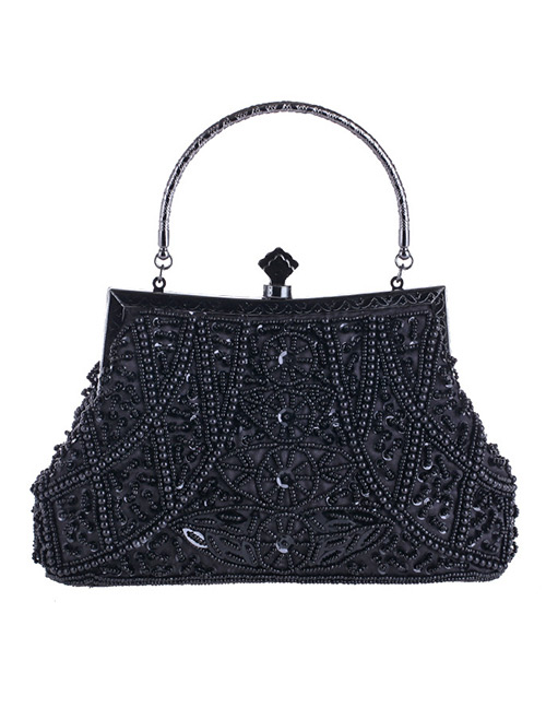 Elegant Black Leaf Shape Pattern Decorated Bag