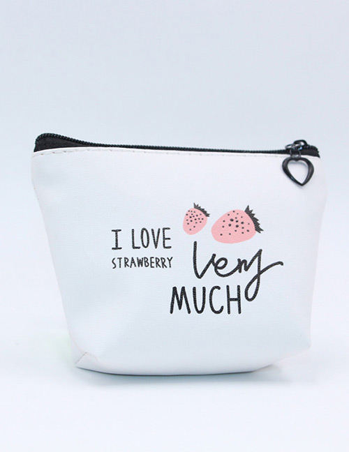 Cute White Strawberry Pattern Decorated Pencil Case