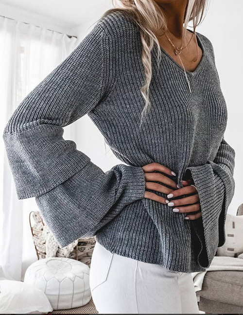 Lovely Gray Pure Color Decorated Sweater