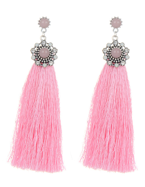 Elegant Pink Round Shape Decorated Tassel Earrings