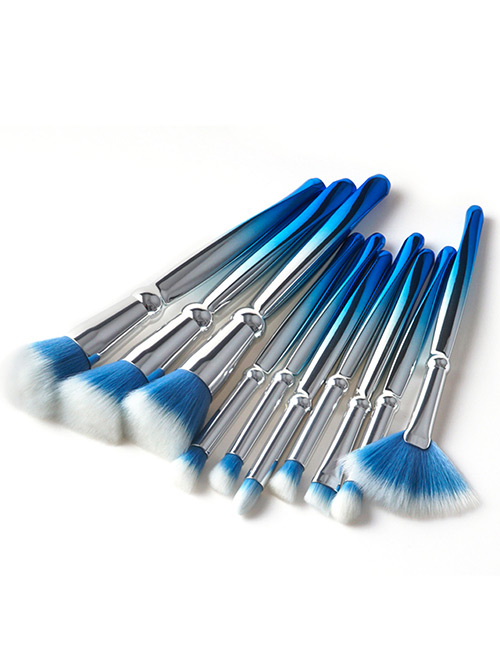 Fashion Blue Sector Shape Decorated Makeup Brush (10pcs)