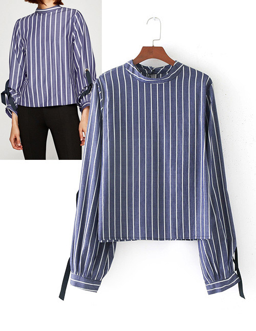Fahsion Blue Stripe Pattern Decorated Shirt