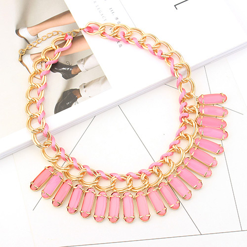 Trendy Pink Square Shape Diamond Decorated Pure Color Necklace